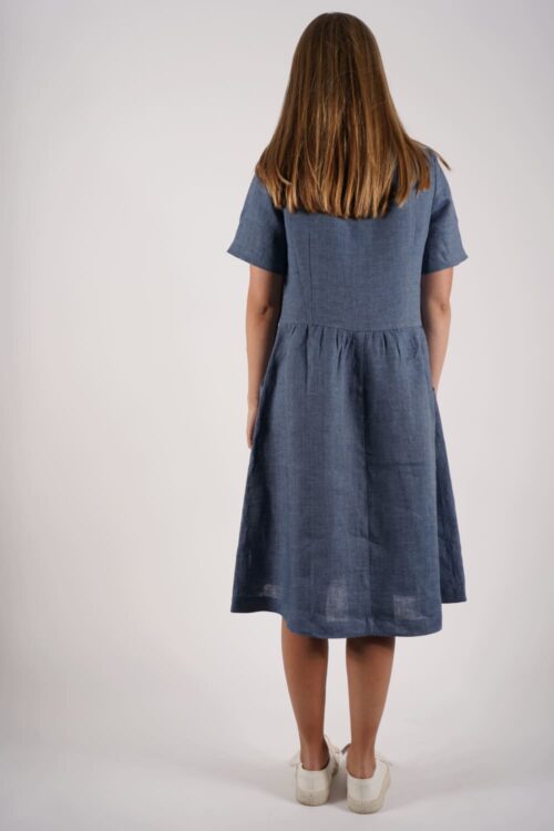 Schweikardt naturalmente Leinen Kleid mit Ärmel jeansblau hinten