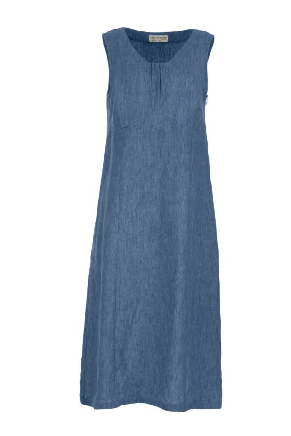 Schweikardt naturalmente Leinen Kleid ohne Ärmel jeansblau frontal (freigestellt)