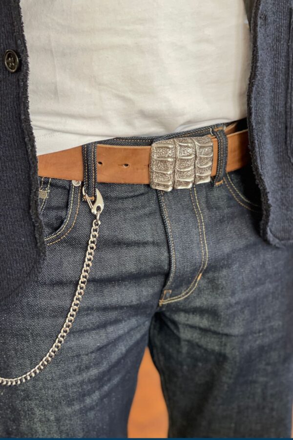 bMS Croco 4cm Ledergürtel ROUGH NATURE - an Kuyichi Raw Selvedge Detail (Artur)
