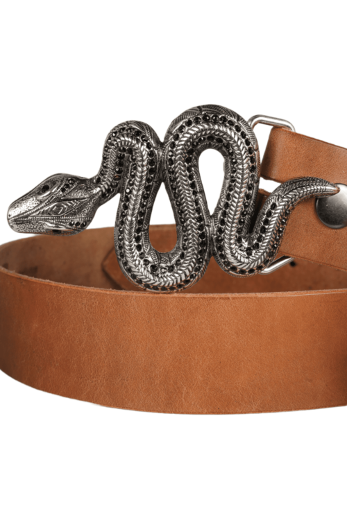 bMS Schlange mit schwarzem Strass 4cm Ledergürtel ROUGH NATURE gerollt