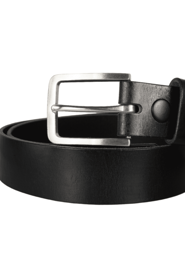 bMS Edelstahl matt 3.5cm Ledergürtel PURE BLACK gerollt
