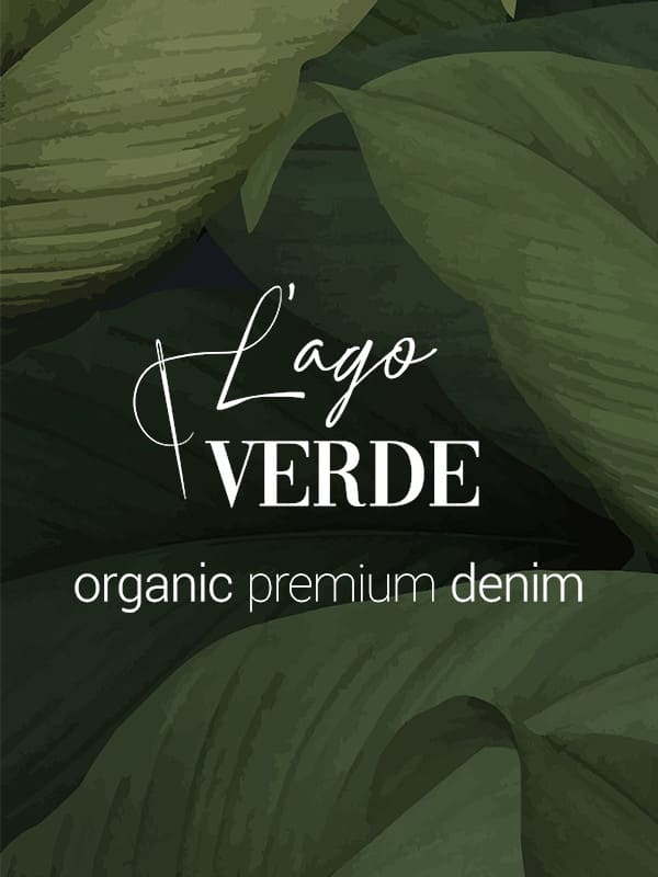 L ' Ago Verde (Lago Verde) Markenbild mit Logo und Schriftzug "organic premium denim"