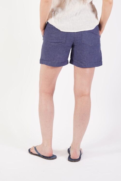 BLOOMERS Paula Leinen-Shorts Blau hinten