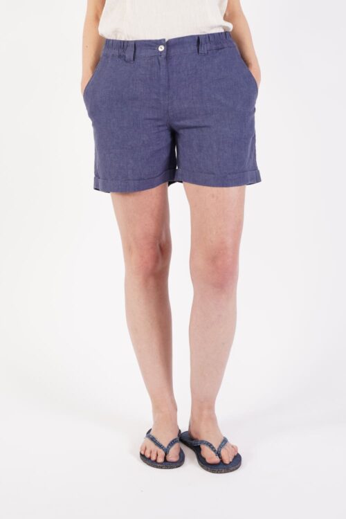 BLOOMERS Paula Leinen-Shorts Blau vorne