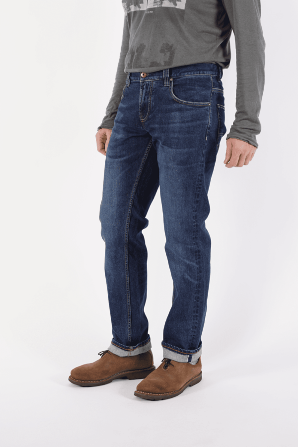 Schmaler Blaumann Selvedge Heavy Stone Used links vorne neu Schmaler Blaumann Selvedge Heavy Stone Used links