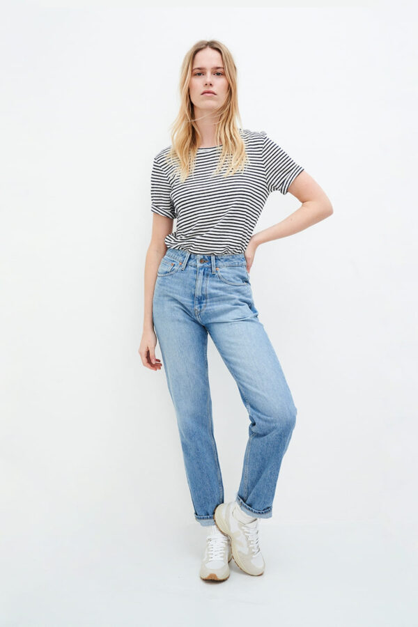 Kuyichi Olivia Striped T-Shirt offwhite dark navy frontal komplett Kuyichi Olivia Striped T-Shirt offwhite dark navy frontal komplett