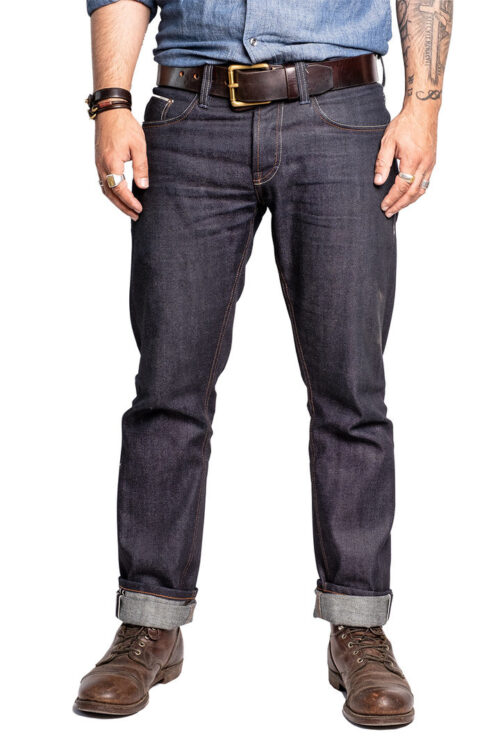 Schmaler Blaumann 11oz Kaihara vorne (Modell 178)