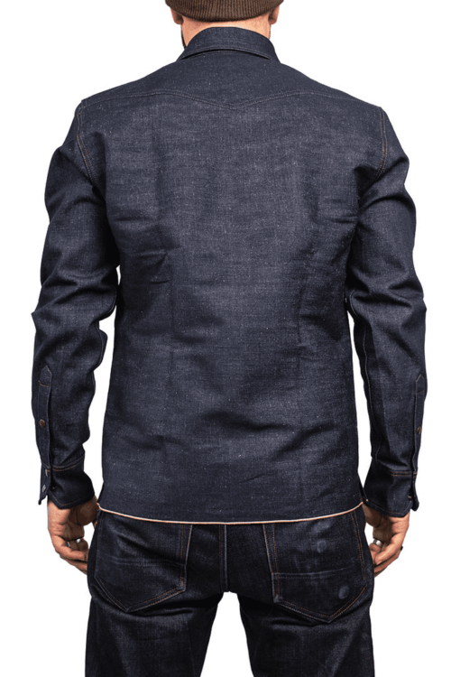 Schmales Blaumann Jeanshemd Selvedge-Kante Orange hinten