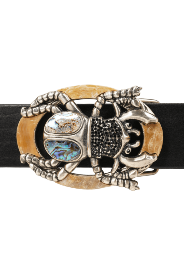 bMS Perlmutt Hirschkäfer 4cm Ledergürtel BLACK gerade liegend bMS Perlmutt Hirschkäfer 4cm Ledergürtel BLACK gerade liegend