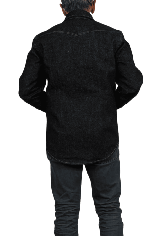 Schmales Blaumann Jeanshemd Haifischpatte hinten