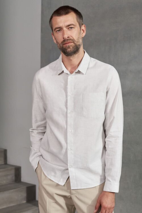 About Companions SIMON shirt men linen stone white frontal