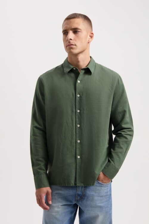 Kuyichi Milan LS Shirt Moss Green frontal