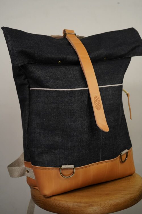 Blaumann x AndSons Rolltop-Rucksack Denim frontal