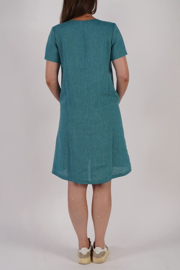 Schweikardt Leinen Kleid Petrol mit Ärmel Hinten Schweikardt Leinen Kleid Petrol mit Ärmel Hinten