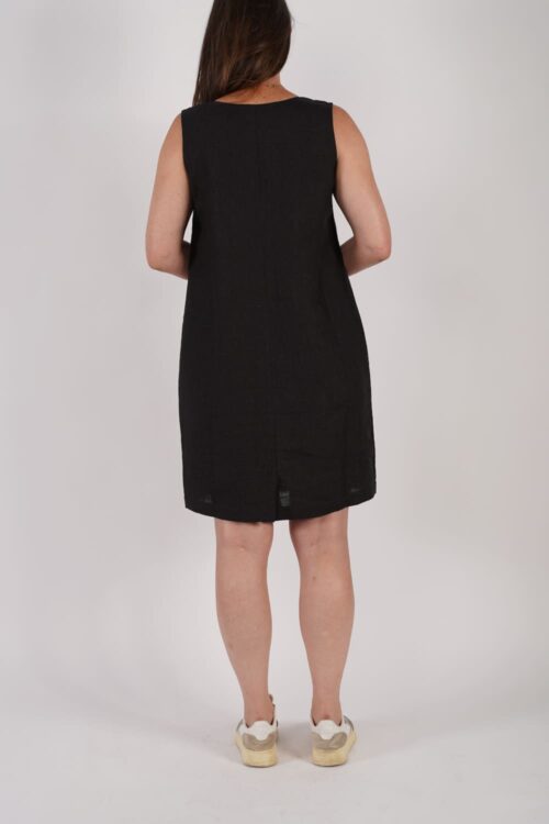 Schweikardt Leinen Kleid Schwarz ohne Ärmel Hinten