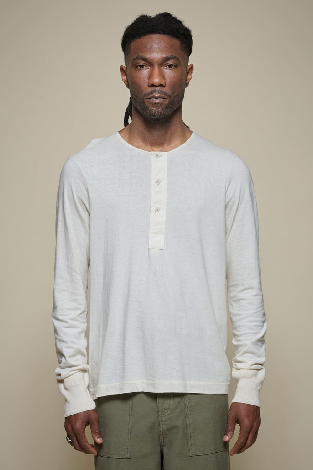 Merz b Schwanwen 102 Loopwheeled Long Sleeve Henley frontal