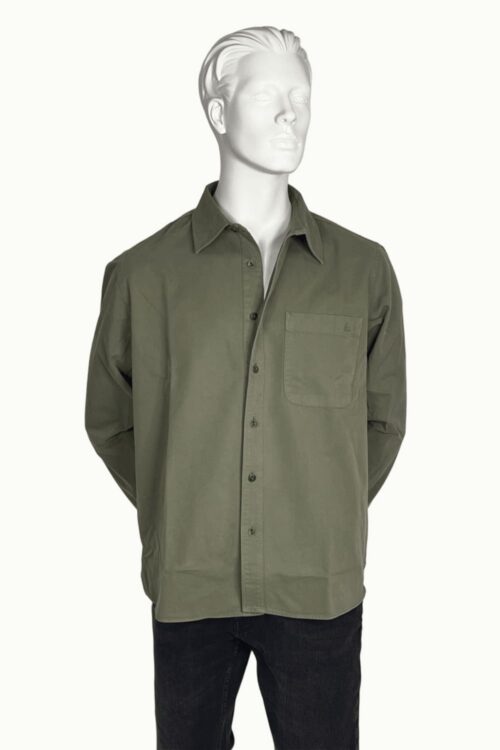 Merz b. Schwanen Herringbone Long Sleeve Shirt army frontal