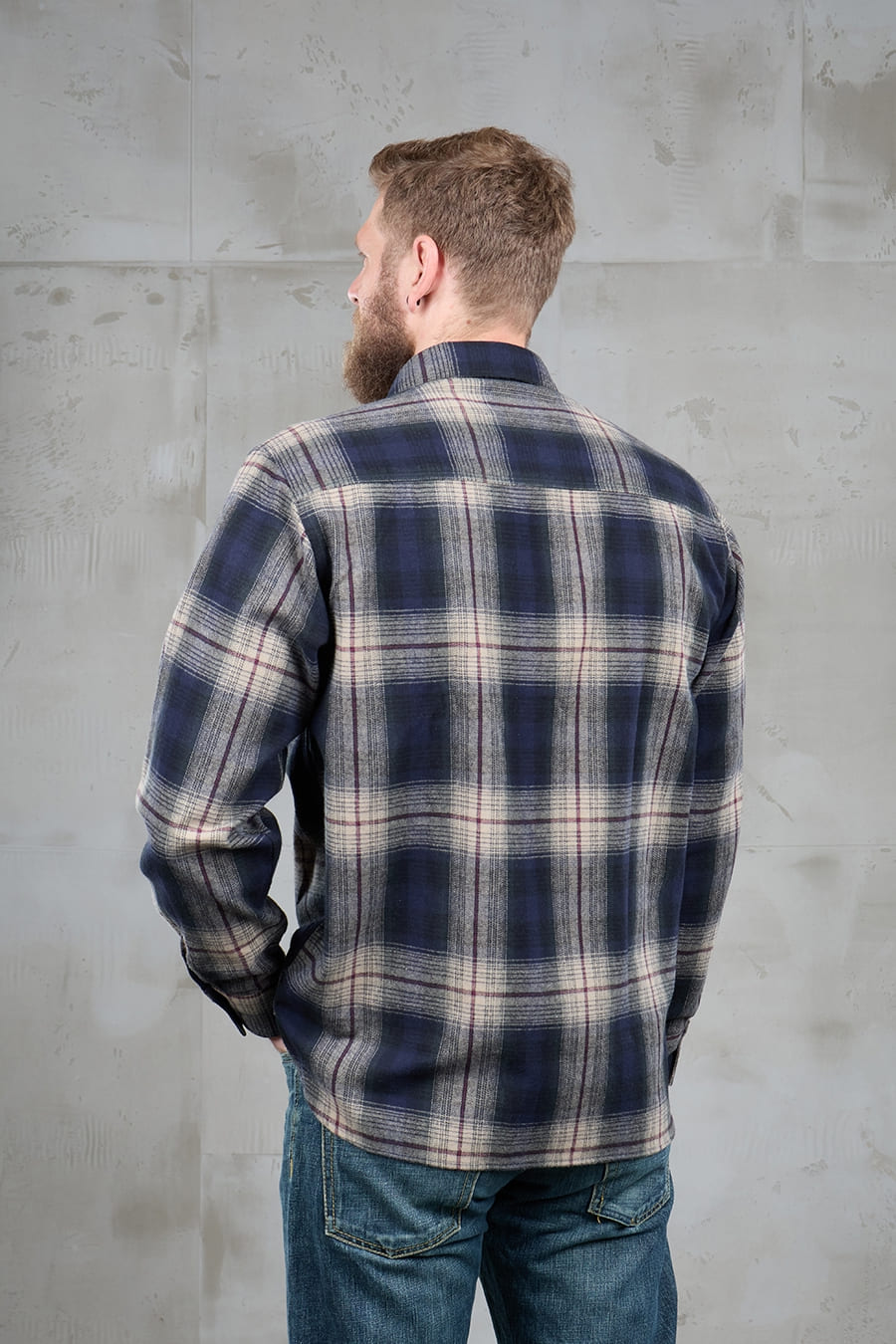 Pike Brothers 1937 Roamer Shirt Blue Beige Check Flannel Hinten