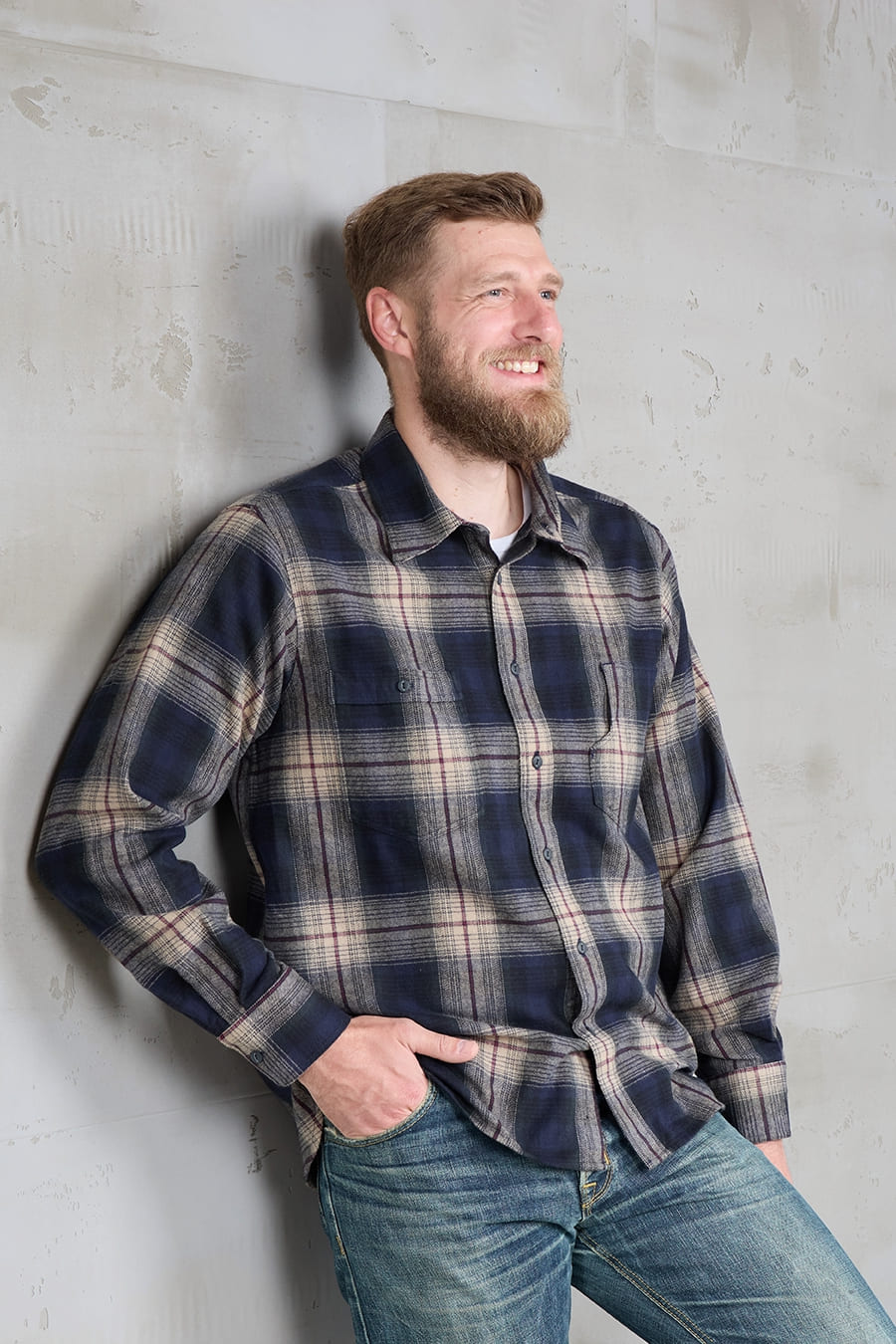 Pike Brothers 1937 Roamer Shirt Blue Beige Check Flannel leger