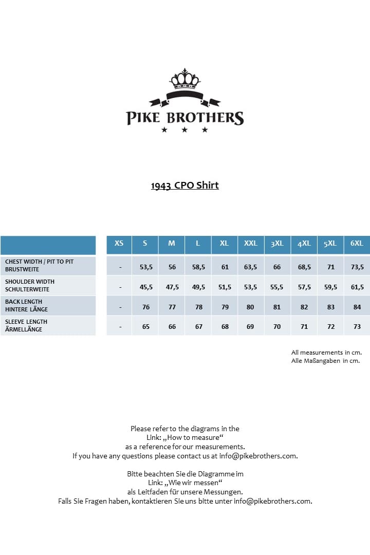 Pike Brothers 1943 CPO Shirt Maße